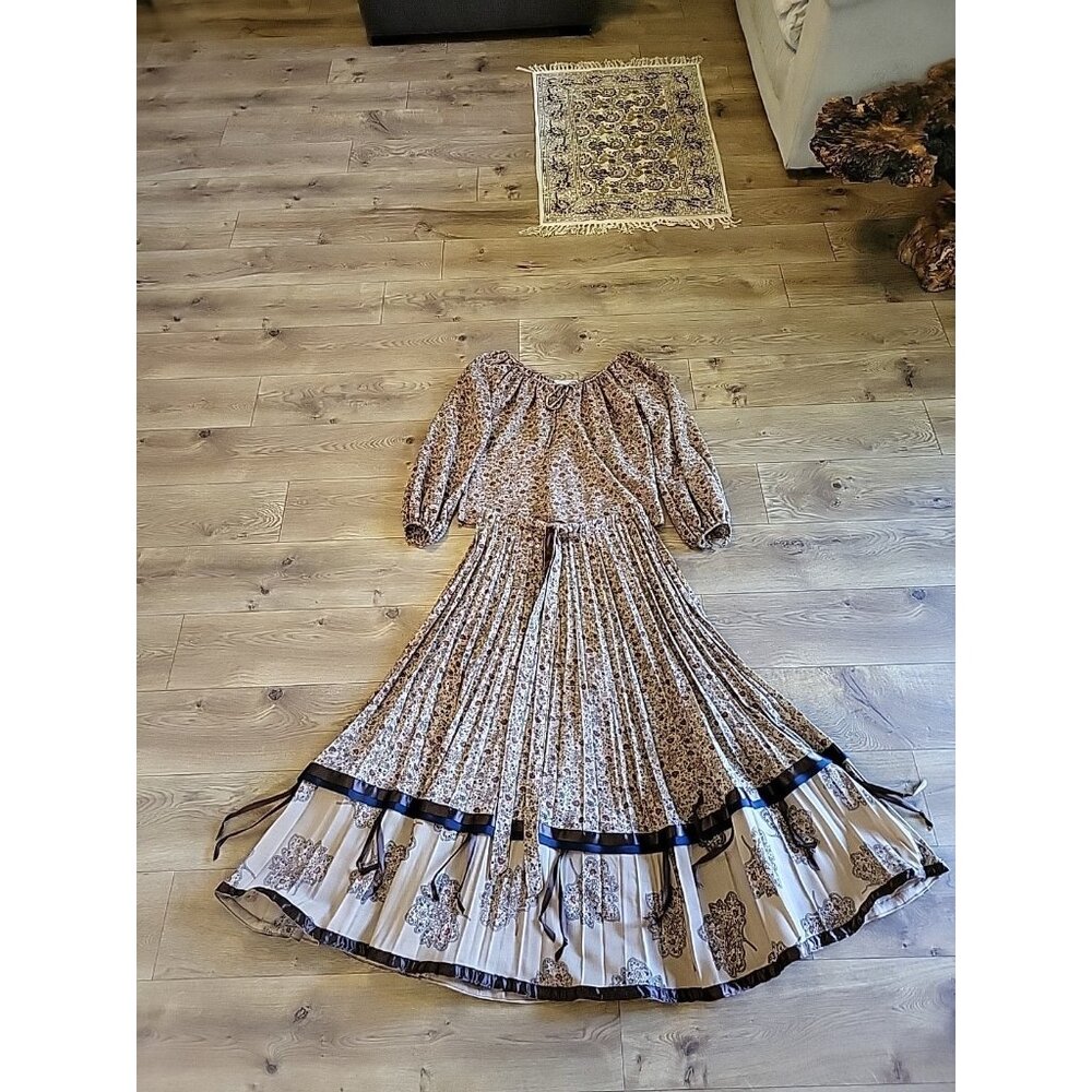 Vintage 70s Chessa Davis Skirt Set Prarie Brown Medium